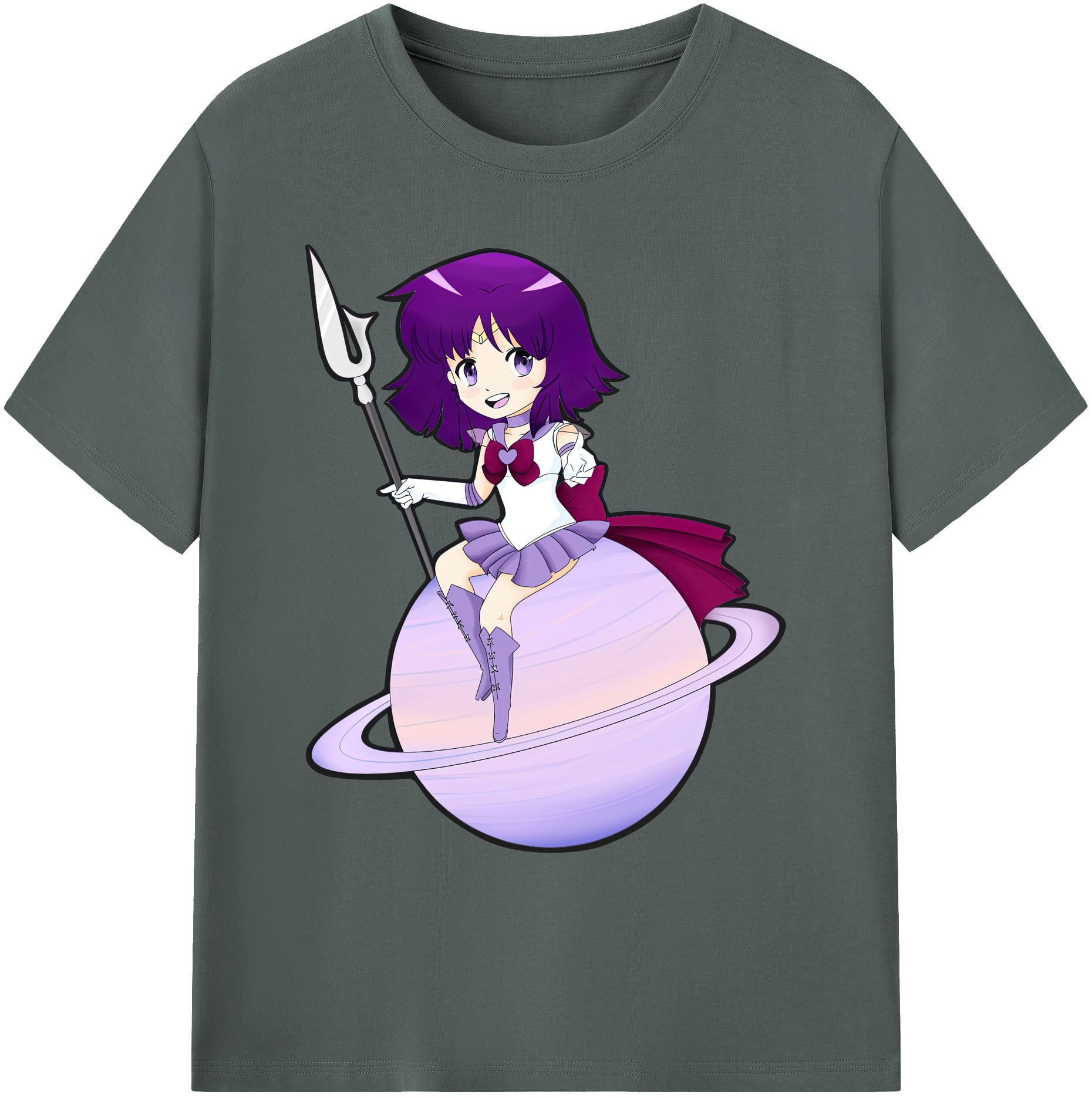 （画像用） 美少女戦士セーラームーン 土萠ほたる Sailor Moon Tomoe Hotaru （セーラーサターン；Sailor Saturn） 綿100％ メンズ半袖Tシャツ｜肌触りやわらか＆通気性